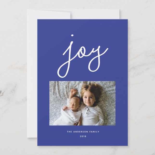 Tarjeta Festiva Script Alegría Azul Personalizado Foto (Anverso)