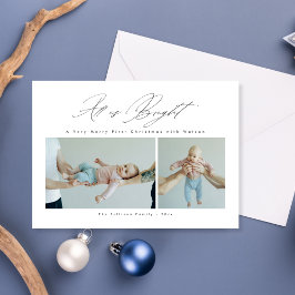 Tarjeta Festiva Script All is Bright Baby's First Christmas Photo
