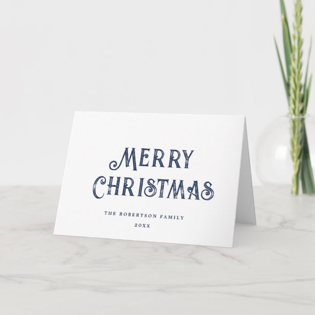 Tarjeta Festiva Script Blue & White Merry Christmas Non Photo (Anverso)