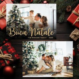 Tarjeta Festiva Script Buon Natale Photo Holiday Card