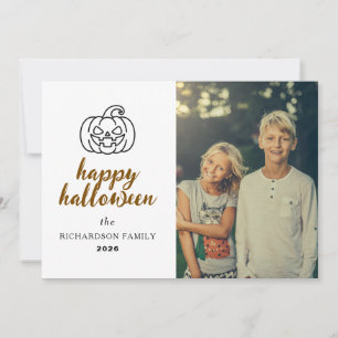 Tarjeta Festiva Script Calabaza Jack-O'-Lantern Halloween Elegante