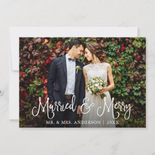 Tarjeta Festiva Script de caligrafía foto casada y Boda de moras