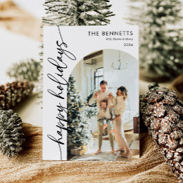 Tarjeta Festiva Script de caligrafía Happy Holidays Arch Photo