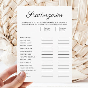 Tarjeta Festiva Script de juego de Scattergories para despedida de
