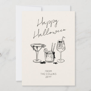 Tarjeta Festiva Script Estiloso Marfil Cócteles Feliz Halloween