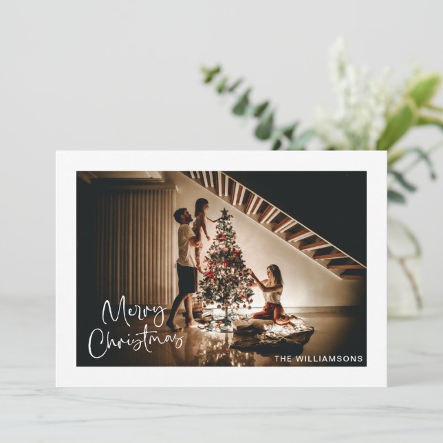 Tarjeta Festiva Script Handwriting Modern Merry Christmas Photo  (Anverso de pie)