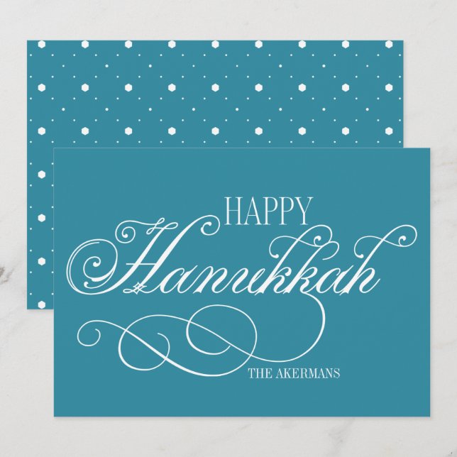 Tarjeta Festiva Script Happy Hanukkah Holiday Card (Anverso / Reverso)