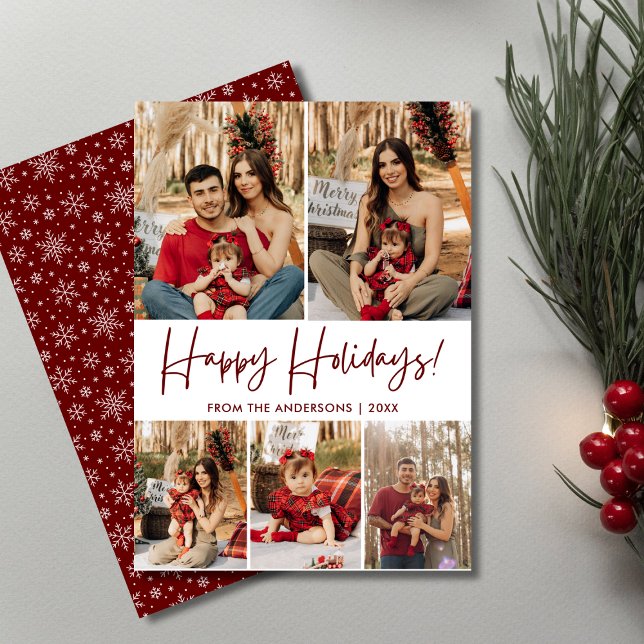 Tarjeta Festiva Script Happy Holidays 5 Family Photo Modern (Subido por el creador)