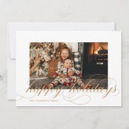 Tarjeta Festiva Script Happy Holidays Elegant Christmas Photo Card