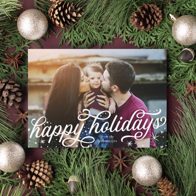 Tarjeta Festiva Script Happy Holidays Hand Letters Photo Card (Subido por el creador)