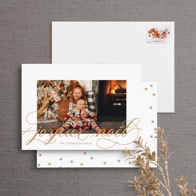 Tarjeta Festiva Script Joyeux Noel Elegant Christmas Photo Card (Subido por el creador)