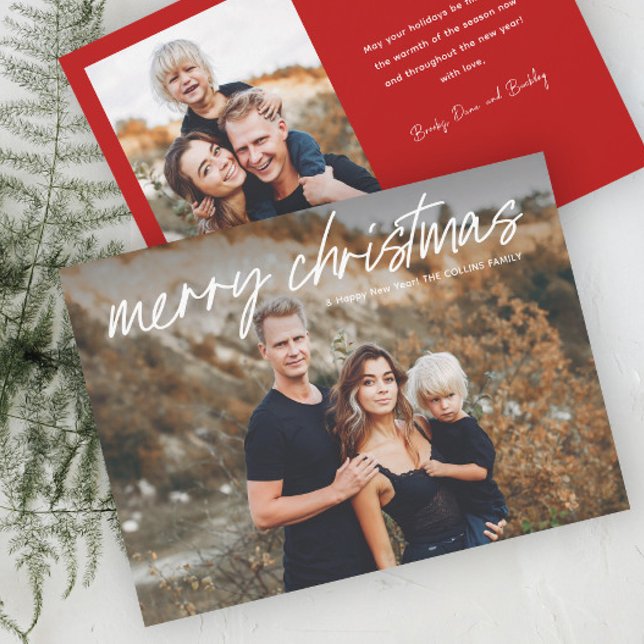Tarjeta Festiva Script Letting Merry Christmas 2 Photo (Modern Hand Lettered Photo Christmas Holiday Cards.)