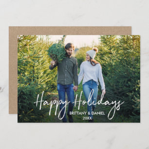 Tarjeta Festiva Script manuscrito Happy Holidays Photo Kraft