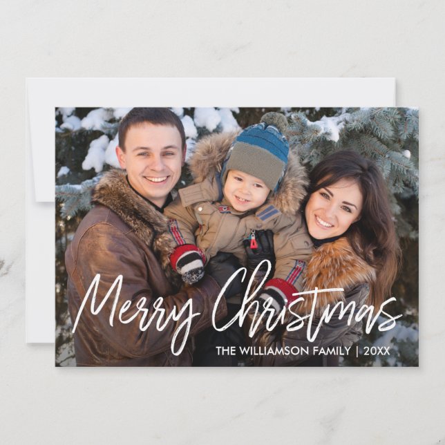 Tarjeta Festiva Script manuscrito Merry Christmas Family Photo (Anverso)