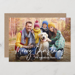 Tarjeta Festiva Script manuscrito Merry Christmas Photo Kraft