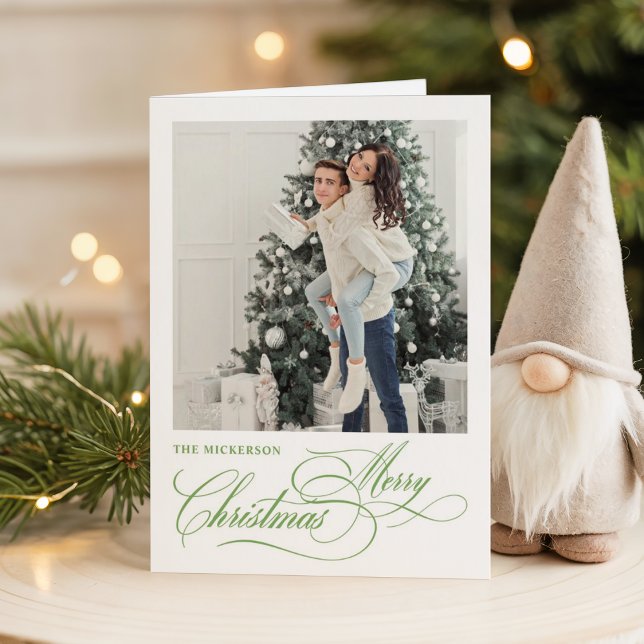 Tarjeta Festiva Script Merry Christmas 1 photo Folded Holiday Card (Subido por el creador)