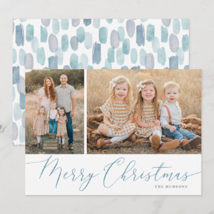 Tarjeta Festiva Script Merry Christmas Elegant 2 Photo Holiday Car