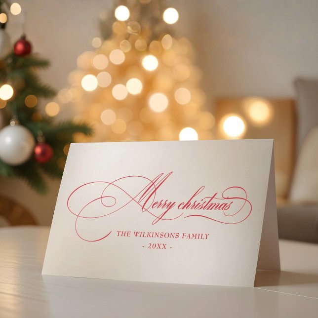 Tarjeta Festiva Script Merry Christmas Folded Holiday Card (Subido por el creador)