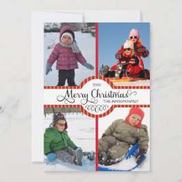 Tarjeta Festiva Script Merry Christmas Holiday Four Photo