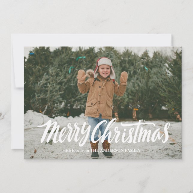 Tarjeta Festiva Script Merry Christmas Photo Card (Anverso)