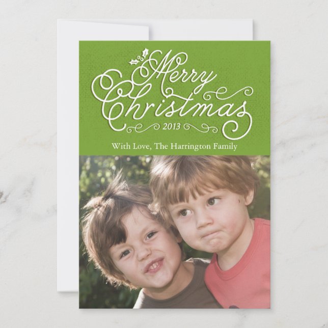 Tarjeta Festiva Script Merry Christmas Photo Card Green (Anverso)