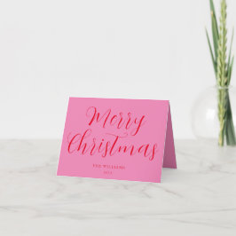 Tarjeta Festiva Script Merry Christmas Pink Red