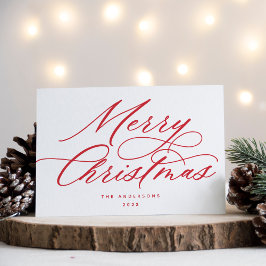 Tarjeta Festiva Script Merry Christmas Red