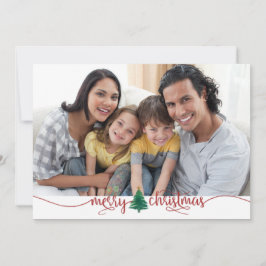 Tarjeta Festiva Script Merry Christmas Tree Red Green 2 Photo