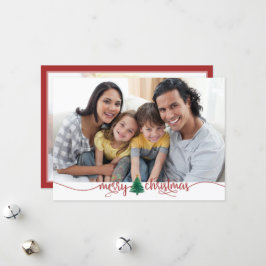 Tarjeta Festiva Script Merry Christmas Tree Red Green 2 Photo