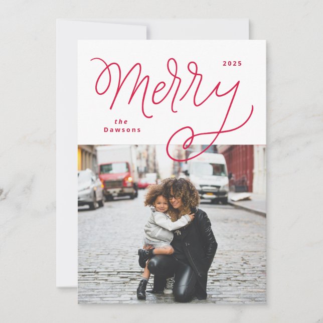 Tarjeta Festiva Script Merry Fun Bold Holiday Card (Anverso)