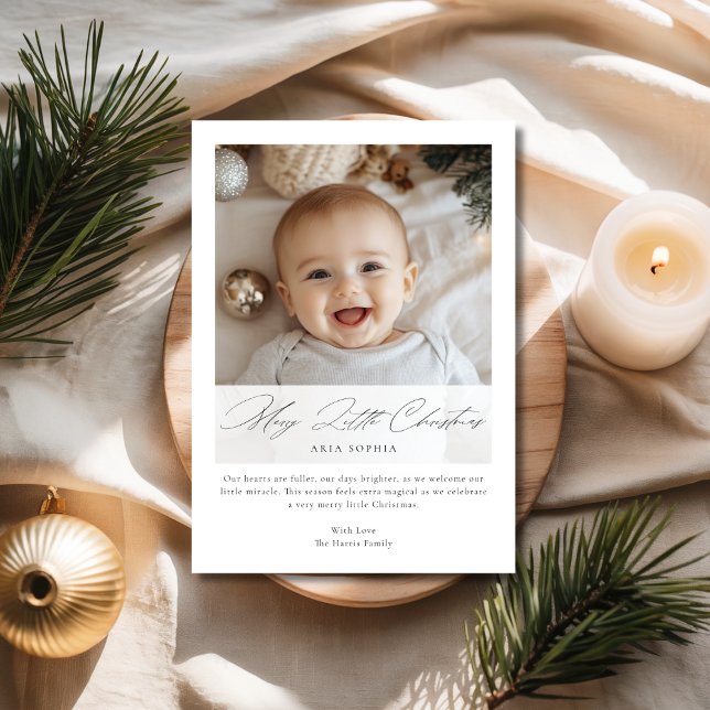 Tarjeta Festiva Script Merry Little Navidades Blue Baby Fun Photo (Subido por el creador)