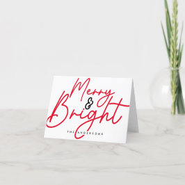 Tarjeta Festiva Script Merry y Navidades brillantes Red