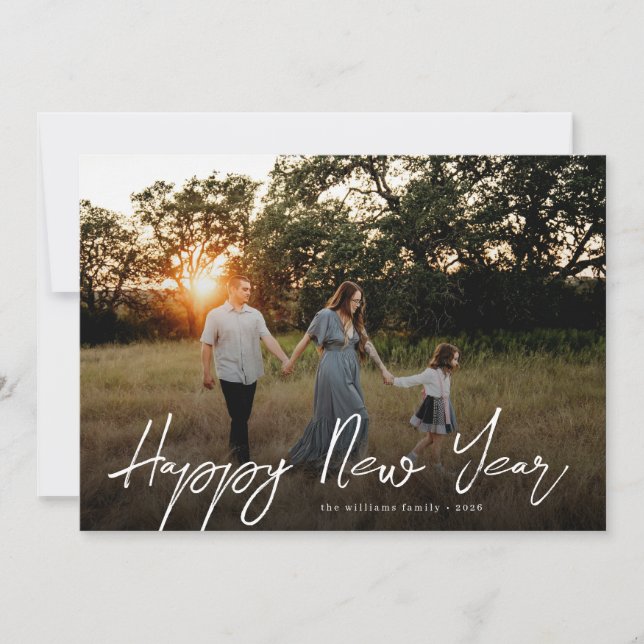 Tarjeta Festiva Script Overlay New Year Photo (Anverso)