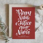 Tarjeta Festiva Script Red Buon Natale e Felice Anno Nuovo<br><div class="desc">¡Buon Natale e Felice Anno Nuovo! Envíe sus deseos de vacaciones a amigos y familiares con esta tarjeta de Navidades de personalizable. Esta tarjeta de Navidades italianos incluye caligrafía moderna. Personalice agregando sus detalles. Esta tarjeta de Navidad personalizado está disponible en otros colores y material de cartón. Los elementos coincidentes...</div>