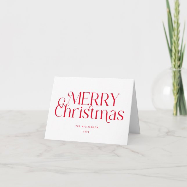 Tarjeta Festiva Script Simple Merry Christmas Red Holiday Card (Anverso)