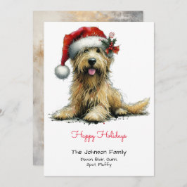 Tarjeta Festiva Scruffy Puppy en un Santa Hat Happy