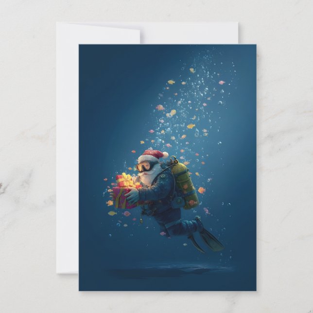 Tarjeta Festiva Scuba Santa Christmas Cards (Anverso)