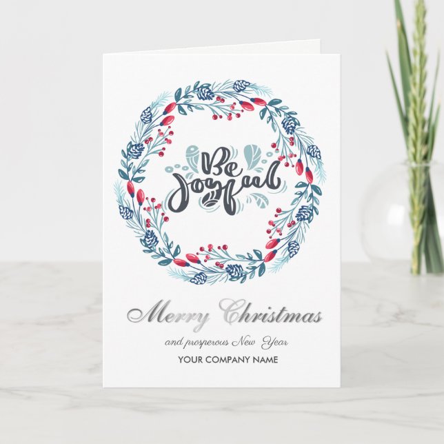 Tarjeta Festiva Sé alegre, Wreath Merry Christmas Corporate (Anverso)
