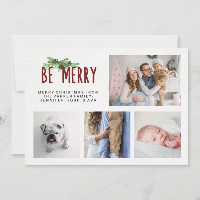 Tarjeta Festiva Sé Feliz | Cuatro Navidades fotográficos modernos  (Anverso)