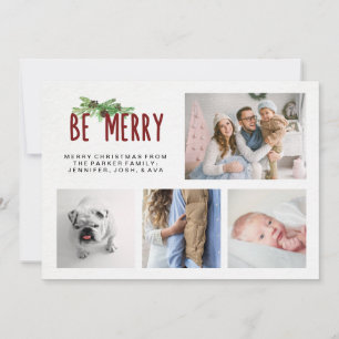 Tarjeta Festiva Sé Feliz Cuatro Navidades fotográficos modernos