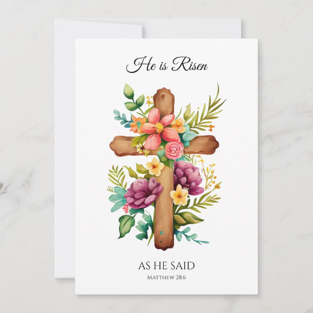 Tarjeta Festiva Se Levanta Como Dijo La Cruz Floral De Pascua (Anverso)