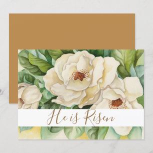Tarjeta Festiva Se Levanta La Pascua Magnolia Gold Text Floral