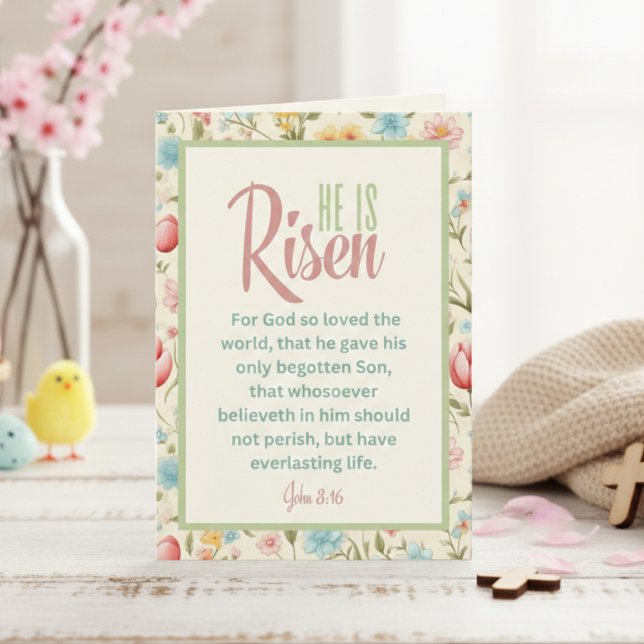 Tarjeta Festiva Se Levanta Pastel Floral Pascua Cristiana (He Is Risen Floral Pastel Christian Easter Holiday Card)
