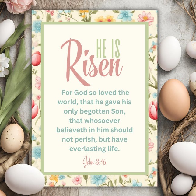 Tarjeta Festiva Se Levanta Pastel Floral Pascua Cristiana (He Is Risen Floral Pastel Christian Easter Holiday Card)