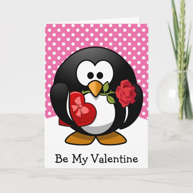 Tarjeta Festiva Sé mi pingüino de San Valentín con regalos (Anverso)