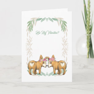 Tarjeta Festiva Sé Mi San Valentín Dos Perros Corgi Con Corazón