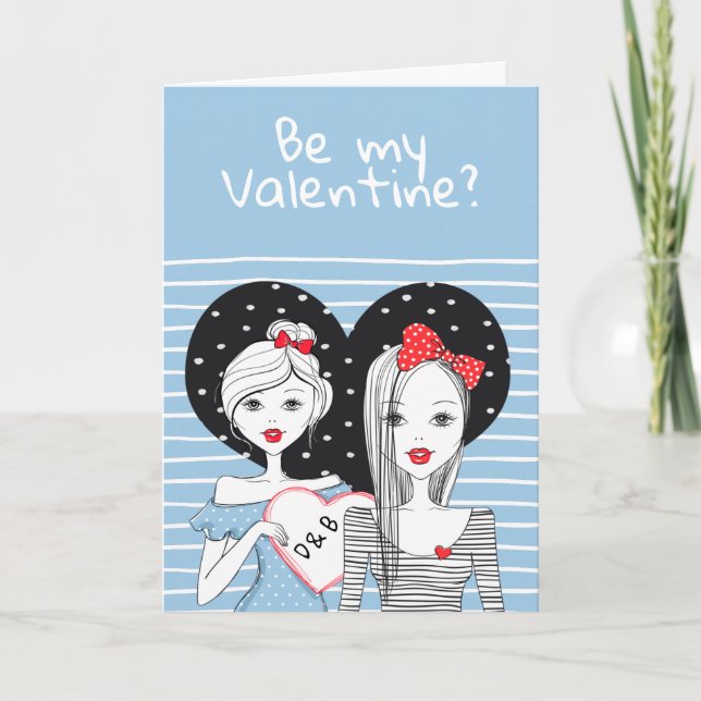 Tarjeta Festiva Sé mi tema de San Valentín lesbiana (Anverso)