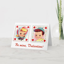 Tarjeta Festiva Sé mi Valentine retro niño y Chica