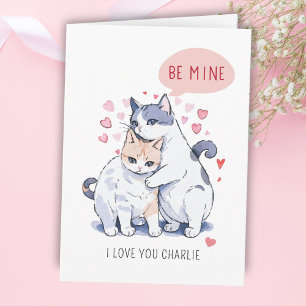 Tarjeta Festiva Sé Mía Dulce Adorable Pareja de Gatos Día de San V