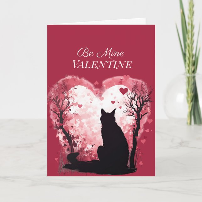 Tarjeta Festiva Sé Mía San Valentín Gatos Negros Corazones Rojos (Anverso)